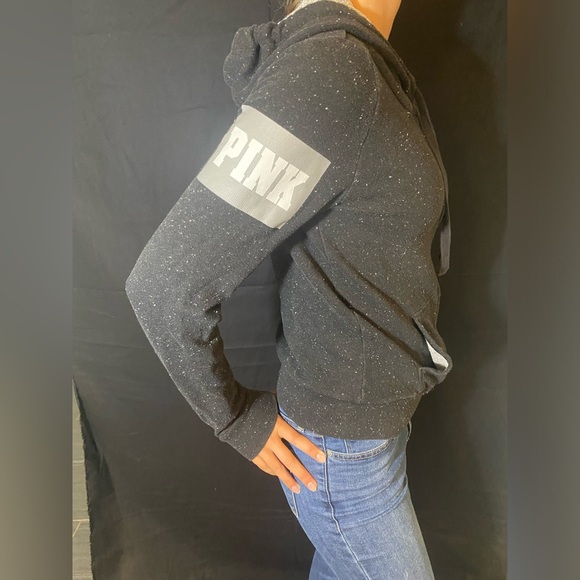 Victoria’s Secret Pink zip up hooded sweatshirt, black so small - Picture 2 of 10